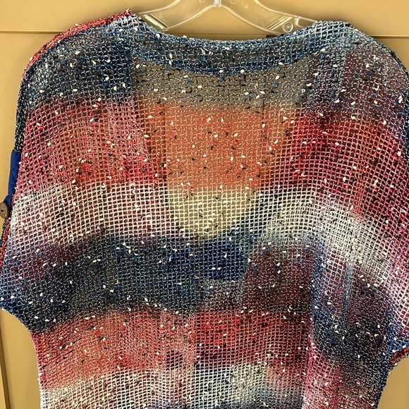 Boho Mesh Knit Cardigan One Size Blue Red White Slouchy - Picture 7 of 8